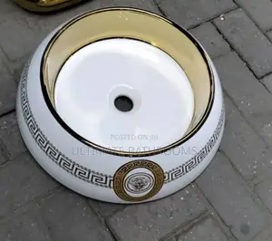 White and Gold Versace Design Counter Top Basin