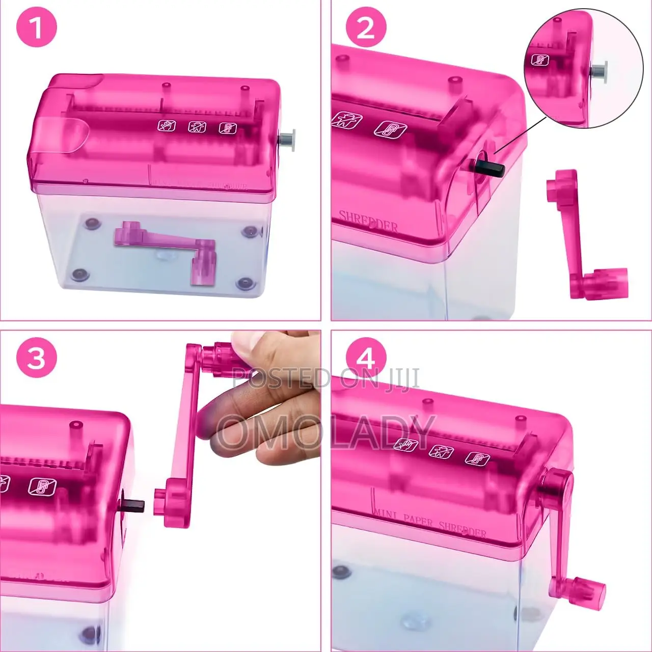 Desktop Manual Paper Shredder Machine - Pink
