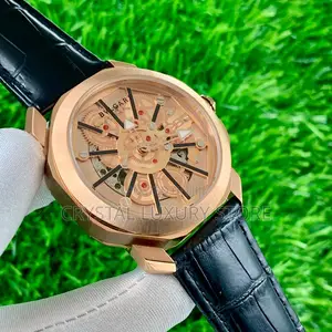 Bvlgari Quality Luxury Men Genuine Leather Wristwatch