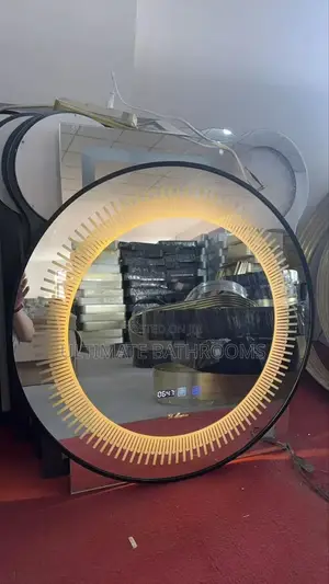 60x60cm Black Frame Three Lights Bathroom Mirror