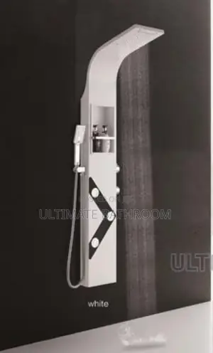 High Quality White Bathroom Power Shower With Led And Shelf