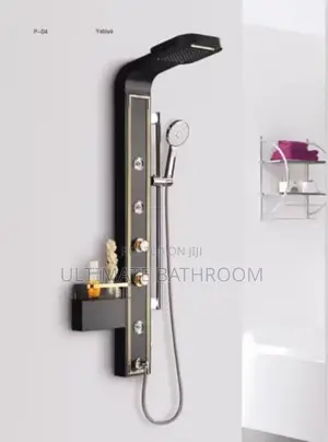 Black And Gold Power Shower With Storage Shelf