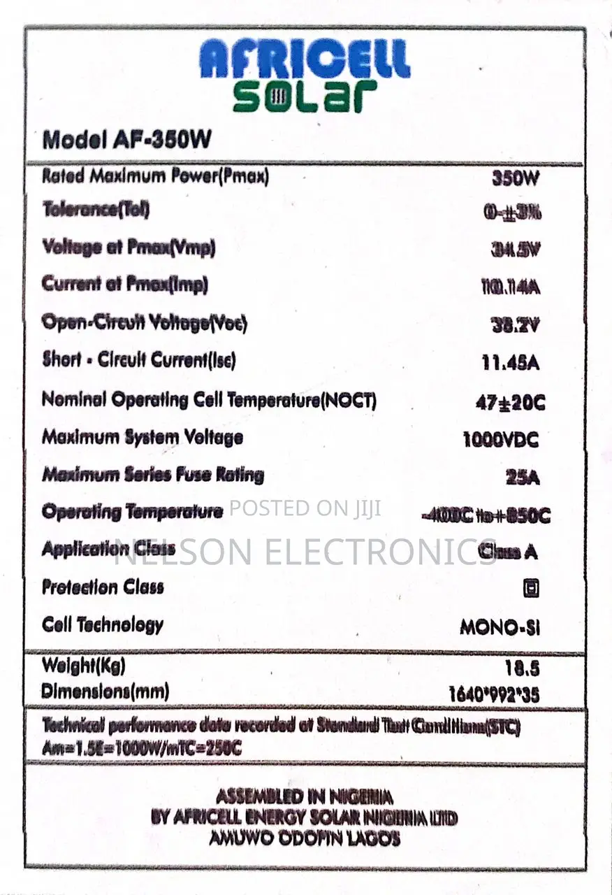 Africell 350watt Mono Solar Panel Now Available