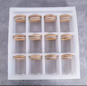 12pcs Glass Spice Jars With Bamboo Lid Black Labels