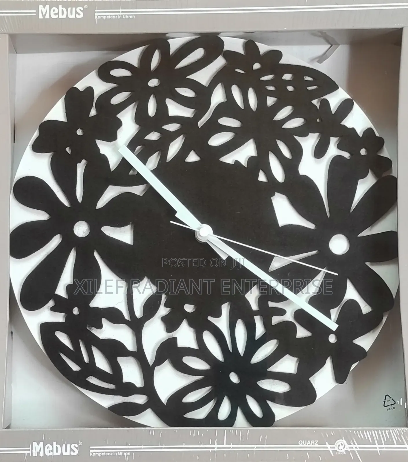 Mebus Quartz Wall Clock, Black/ White With Modern Felt Decor