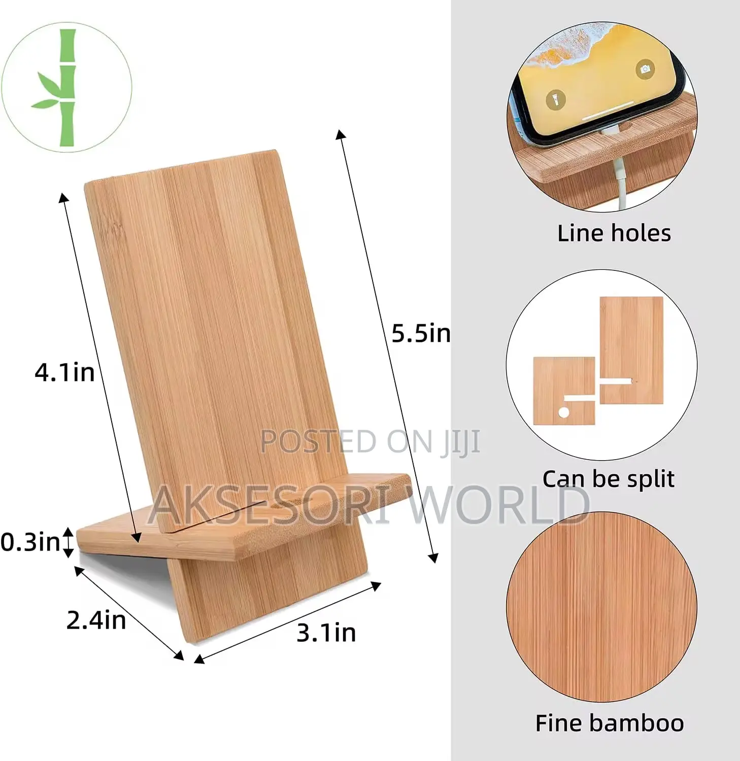 Collapsible Bamboo Phone Stand With Hole