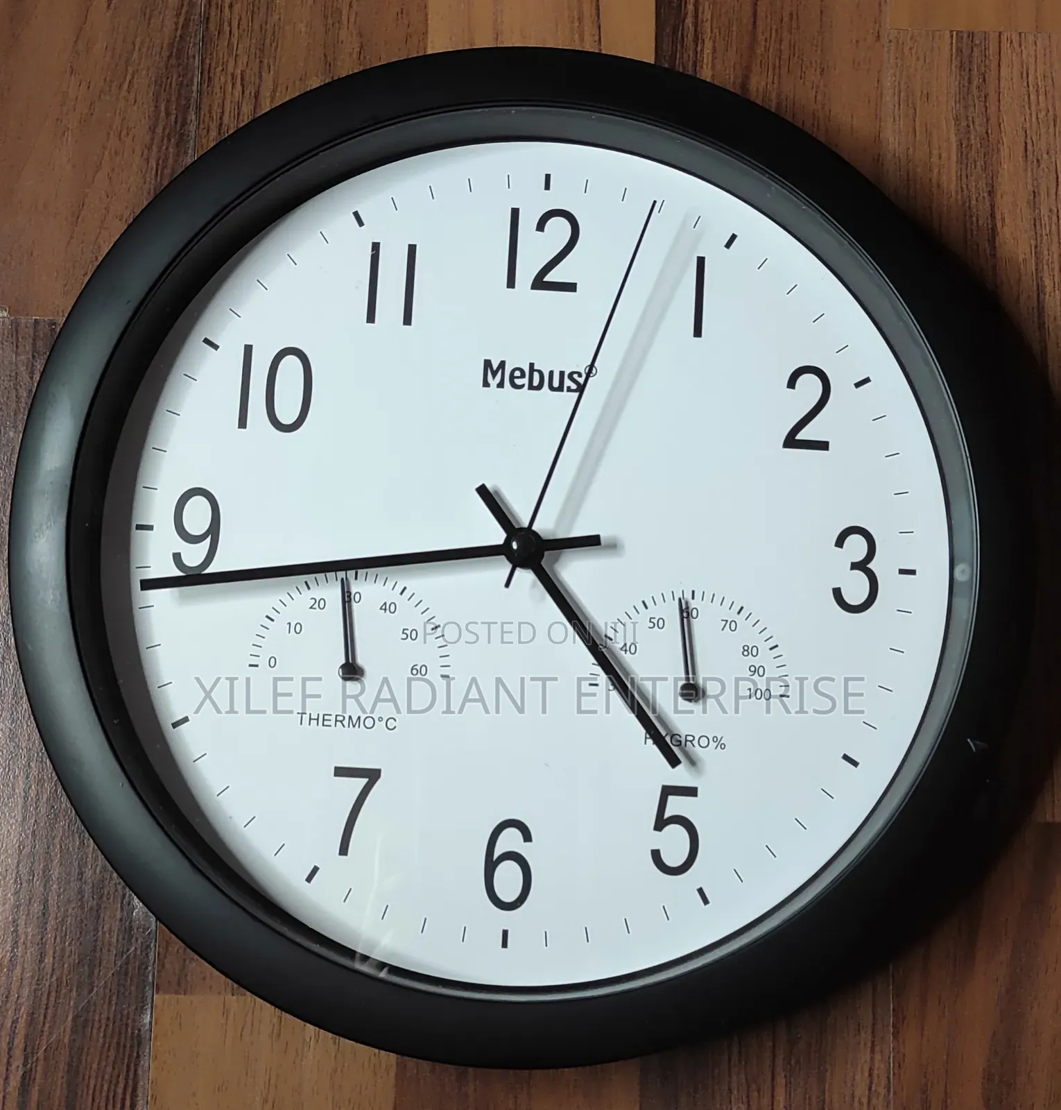 Mebus Quartz Wall Clock With Thermometer and Hygrometer.