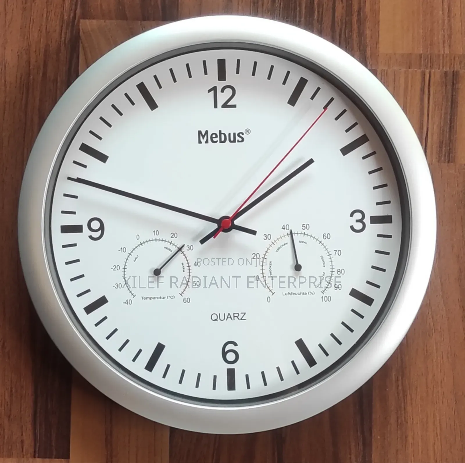 Mebus Quartz Wall Clock With Thermometer and Hygrometer.