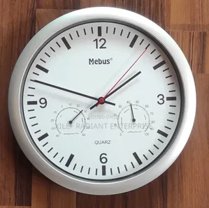 Mebus Quartz Wall Clock With Thermometer and Hygrometer.