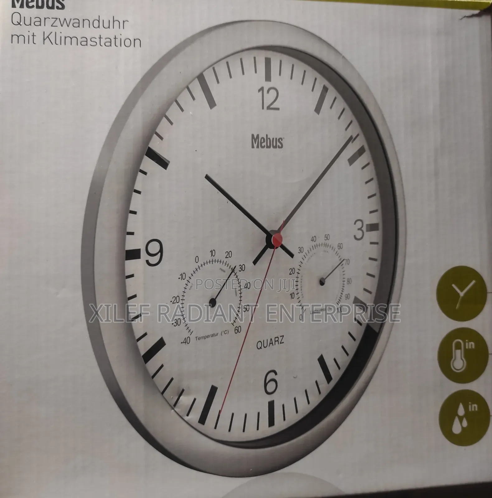 Mebus Quartz Wall Clock With Thermometer and Hygrometer.