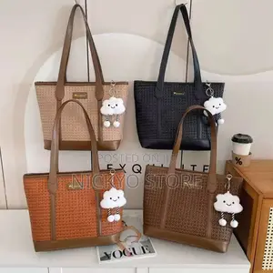 Woven-Texture Elegant Tote Bags With Cloud Charm