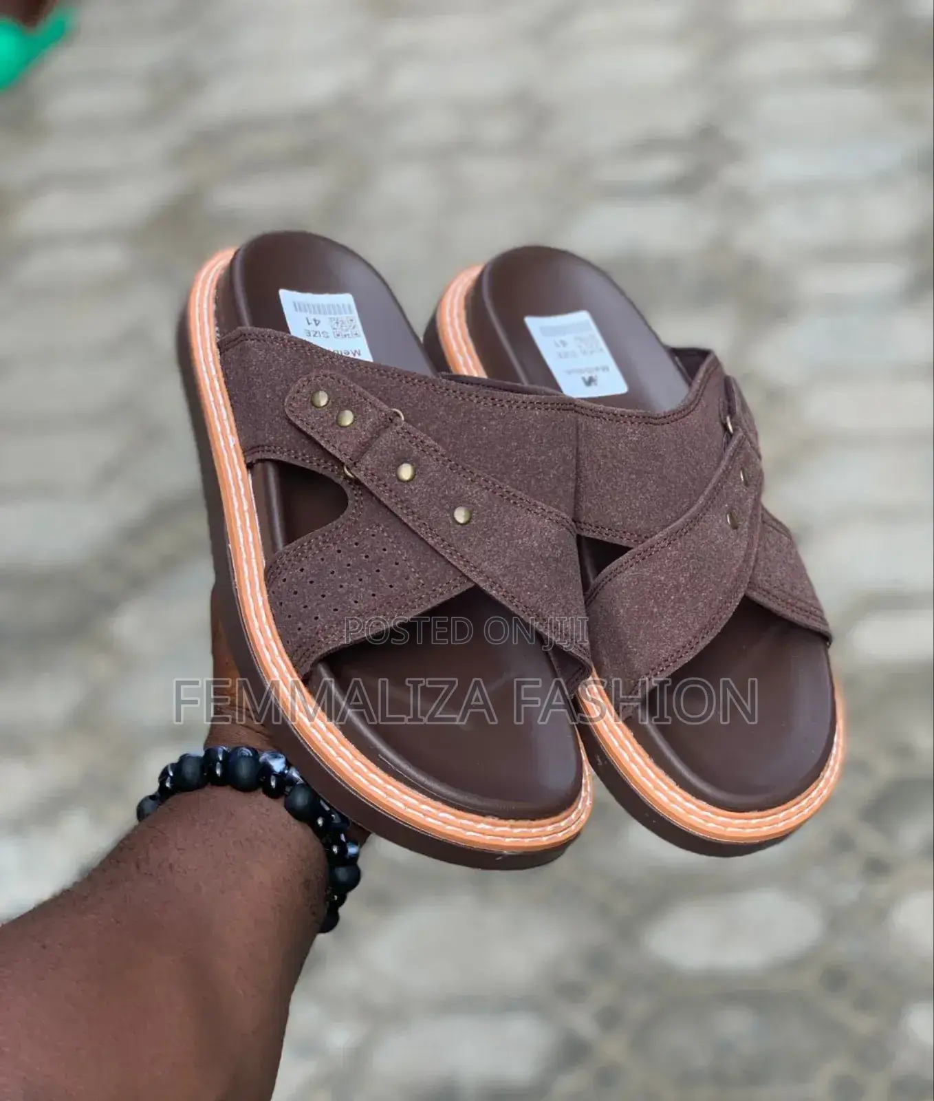Men Suede Leather Slide