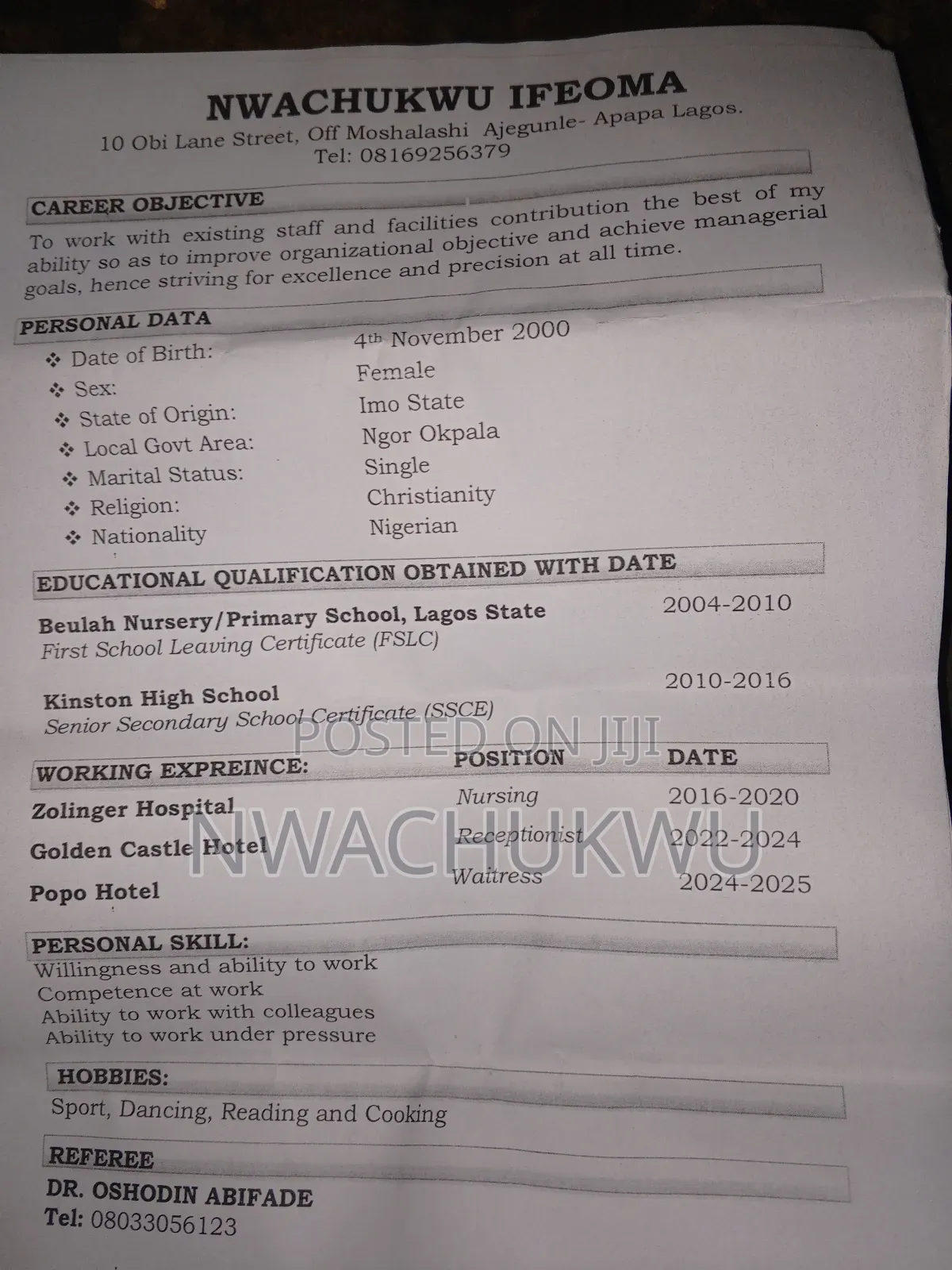 Hotel Receptionist