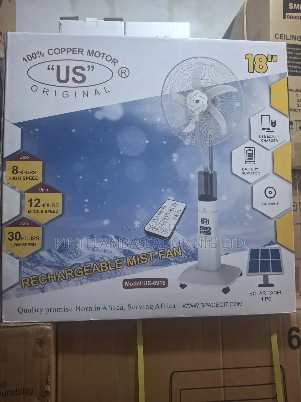 "Us" Rechargeable Mist Fan With Panel-- 18"
