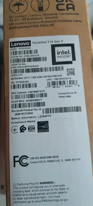 New Laptop Lenovo ThinkPad T14 G4 16GB Intel Core Ultra 5 SSD 512GB