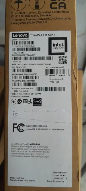 New Laptop Lenovo ThinkPad T14 G4 16GB Intel Core I5 SSD 512GB