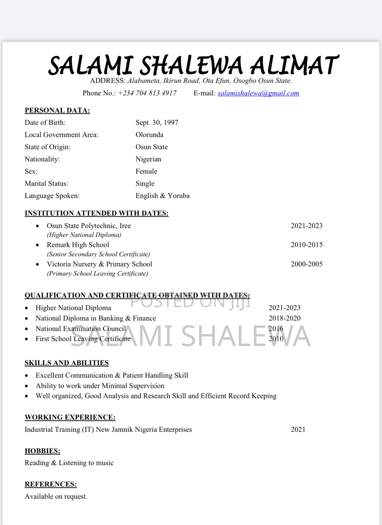 Part-Time Weekend CV