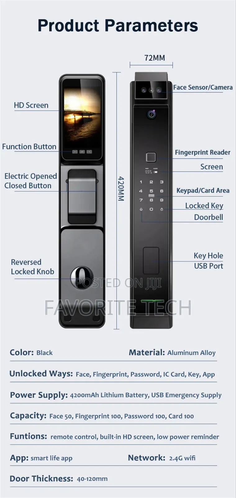 3d Face Recognition Fingerprint Door Lock Camera