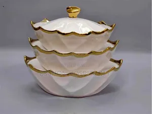 Luxury Gold and White Serving Dish Set = 3 Set
