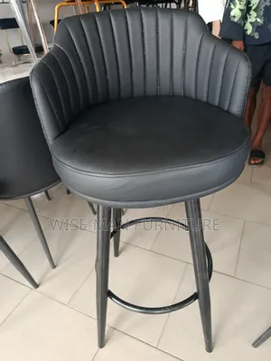 Photo - Pu Leather 4 Leg Rotating Bar Stools - Set of 2 - Black