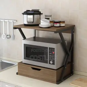 Microwave Oven Rack With Drawer Kitchen Shelves Storage