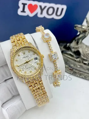 Female Rolex Stone Wristwatch With Matching Bracelet