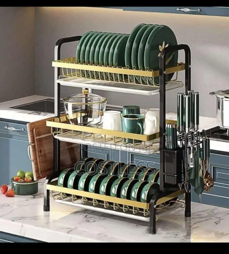3 Layer Dish Drainer With Utensils Holder