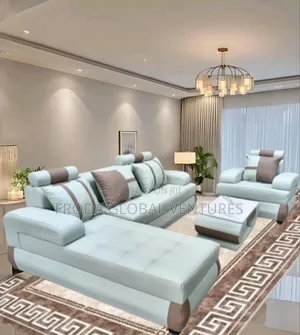 Leather Couch of L-Shape Sofa, Single Chair and Table. Jp12