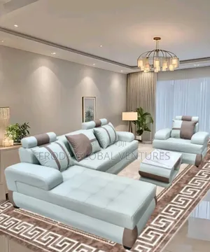 Leather Couch of L-Shape Sofa, Single Chair and Table. Jp13
