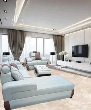 Leather Couch of L-Shape Sofa, Single Chair and Table. Jp17