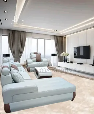 Leather Couch of L-Shape Sofa, Single Chair and Table. Jp18