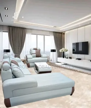 Leather Couch of L-Shape Sofa, Single Chair and Table. Jp19
