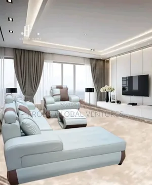 Leather Couch of L-Shape Sofa, Single Chair and Table. Jp21