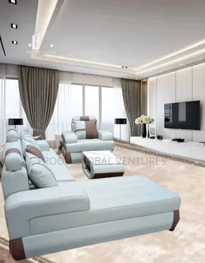Leather Couch of L-Shape Sofa, Single Chair and Table. Jp23