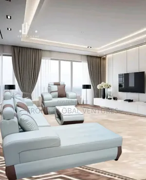 Leather Couch of L-Shape Sofa, Single Chair and Table. Jp25