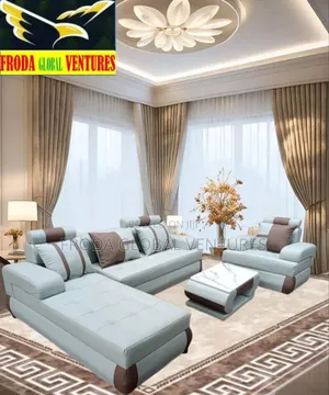 Leather Couch of L-Shape Sofa, Single Chair and Table. Jp26