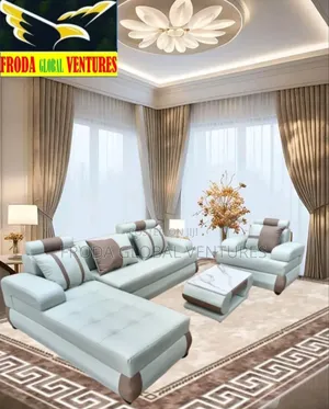 Leather Couch of L-Shape Sofa, Single Chair and Table. Jp30