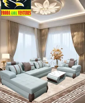 Leather Couch of L-Shape Sofa, Single Chair and Table. Jp32