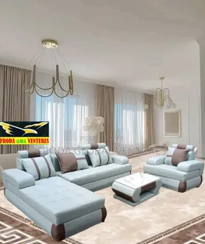 Leather Couch of L-Shape Sofa, Single Chair and Table. Jp33