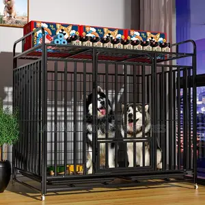 Heavy Duty Dog Crate/Cage - Metal Kennel With Tray Wheels