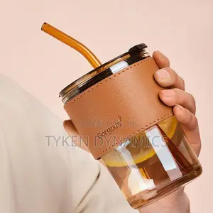 Straw Water Cup Glass Simple Casual Coffee Cup With Lid