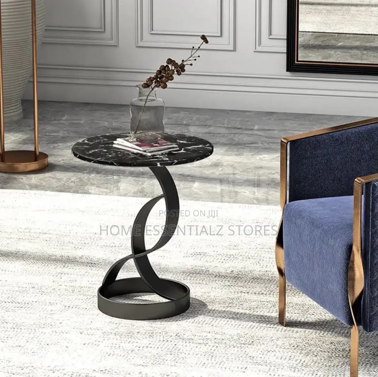 Coffee Side Stools - Modern Marble Top Side Table With Gold Metal Base