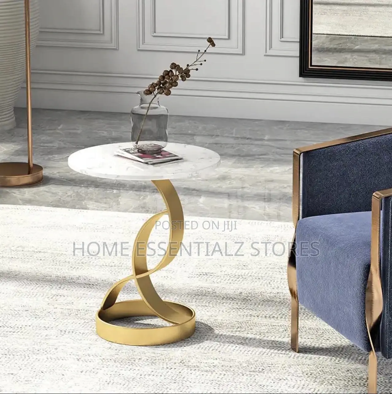 Coffee Side Stools - Modern Marble Top Side Table With Gold Metal Base
