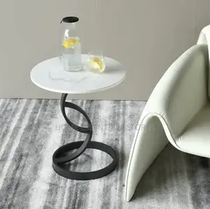 Coffee Side Stools - Modern Marble Top Side Table With Gold Metal Base