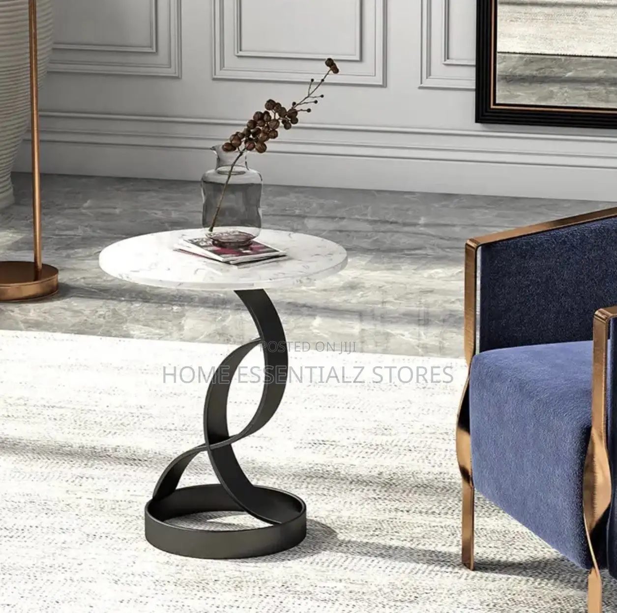 Coffee Side Stools - Modern Marble Top Side Table With Gold Metal Base