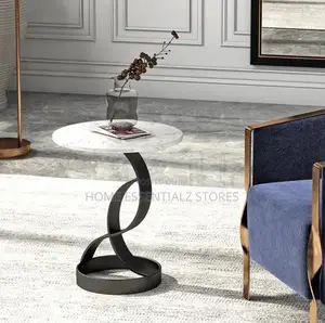 Coffee Side Stools - Modern Marble Top Side Table With Gold Metal Base