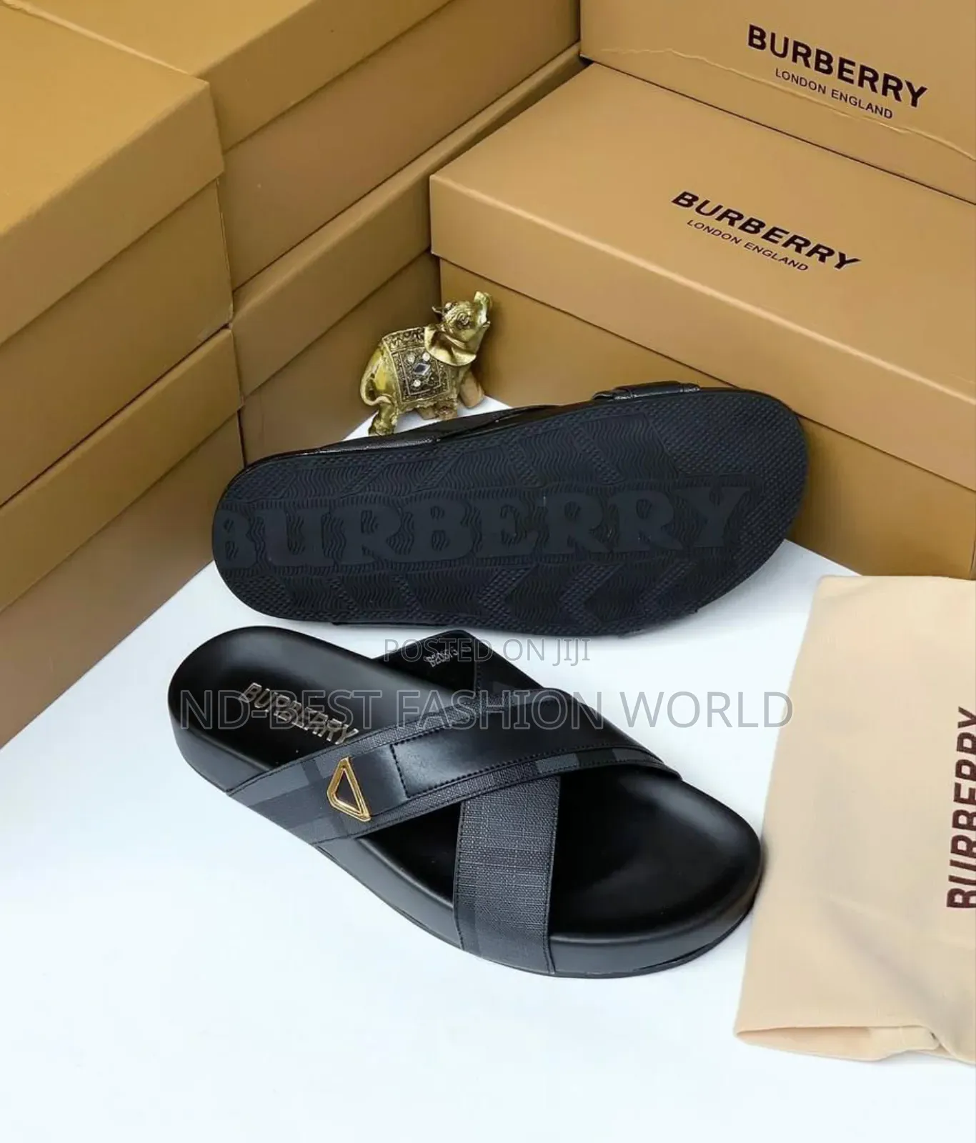 Burberry Leather Black Slippers