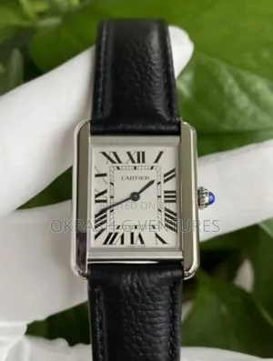 Cartier Flat Silver Leather Strap Watch for Unisex