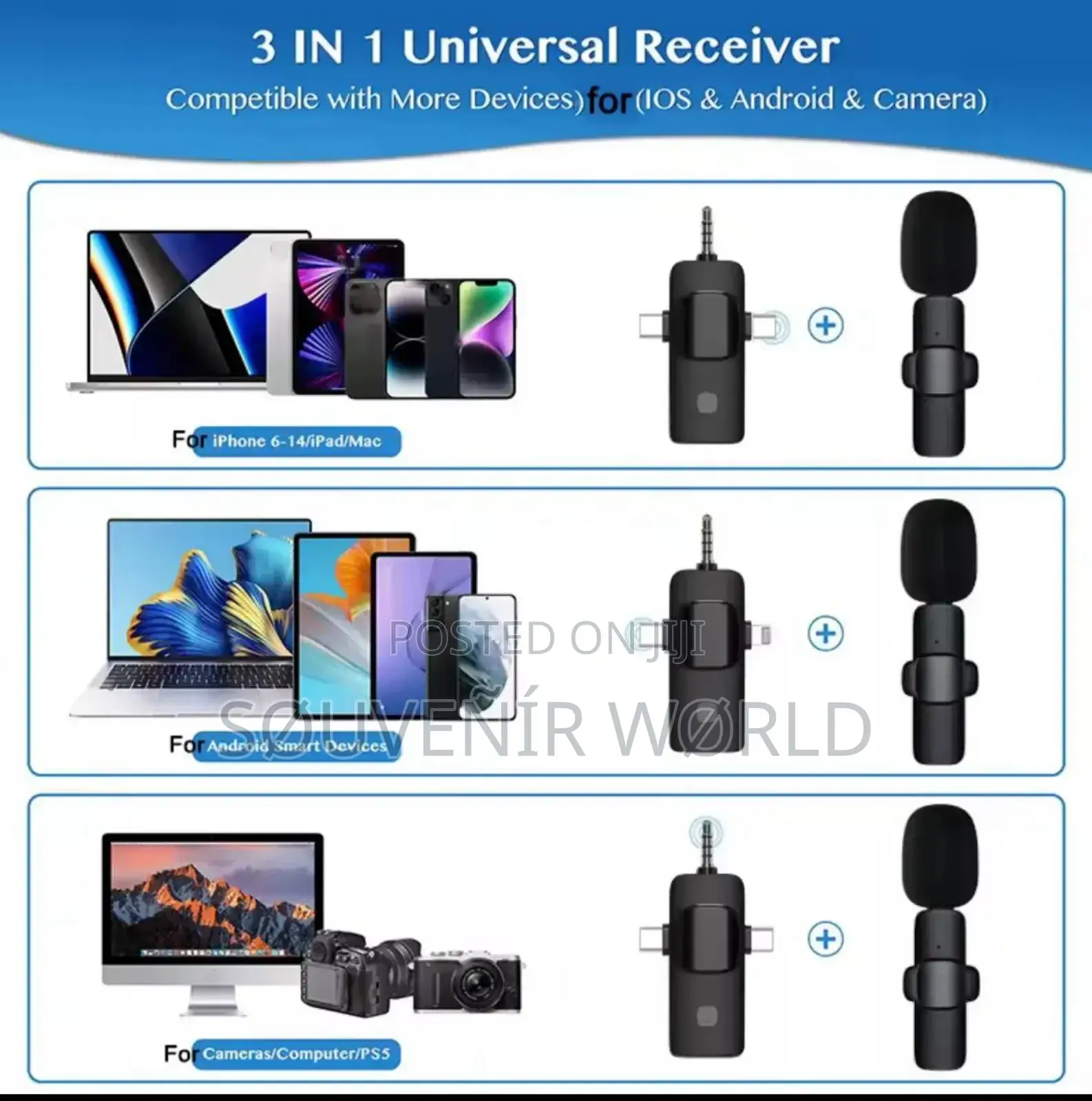 3 in 1 Wireless Lavalier Microphone Universal