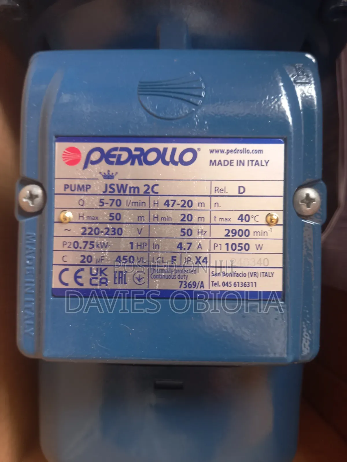 1hp Pedrollo Surface Pump